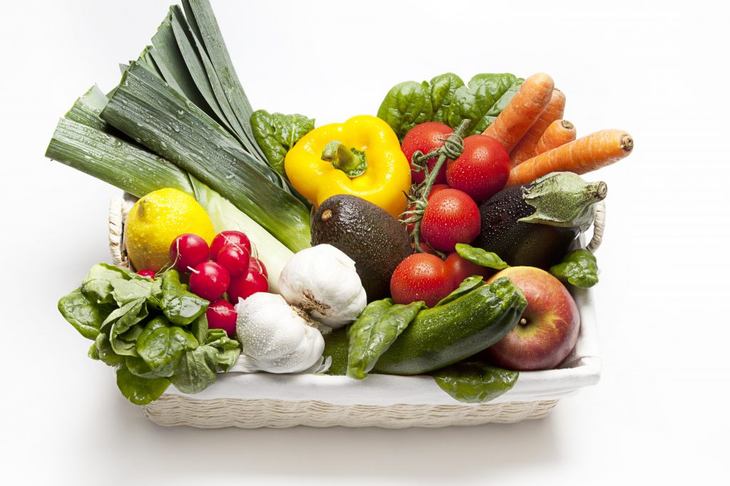 Basket of colourful vegetables