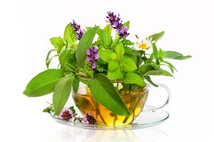 Fresh mint for healthy digestion and stress relief in a cup of tea